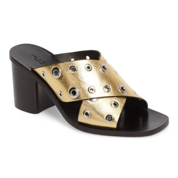 rag & bone Shoes - RAG & BONE GOLD METALLIC LEATHER CRISS CROSS GROMMET MULE HEELS